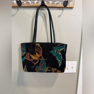 Bueno Black Tote with Colorful Butterfly Embroidery